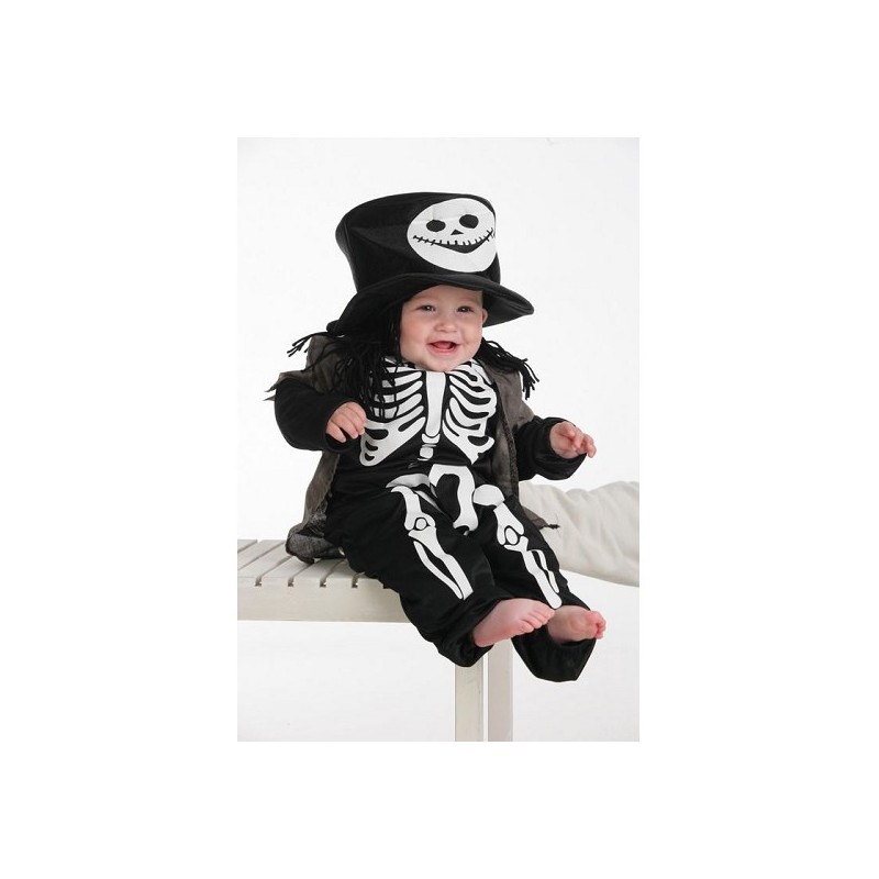 Esqueleto de bebê fantasia com cartola (0 a 12 meses)