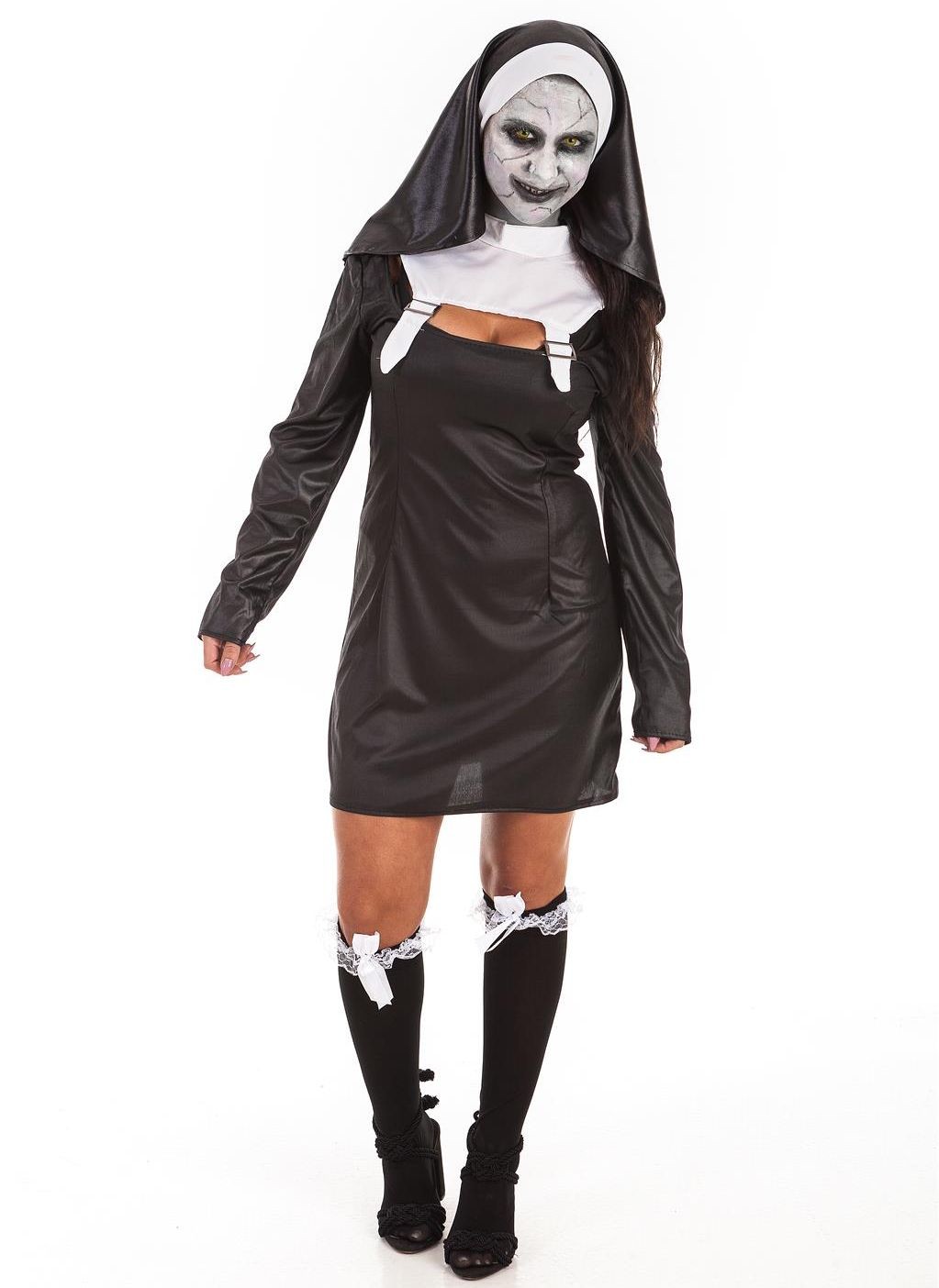 Vestido cosplay freira Halloween feminino fantasia terror disfarce