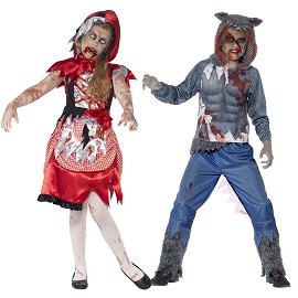 Disfarces de Capuz Vermelha e Lobo Zombie